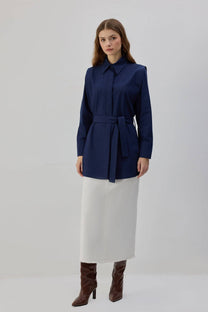 Camicia in popeline con cintura