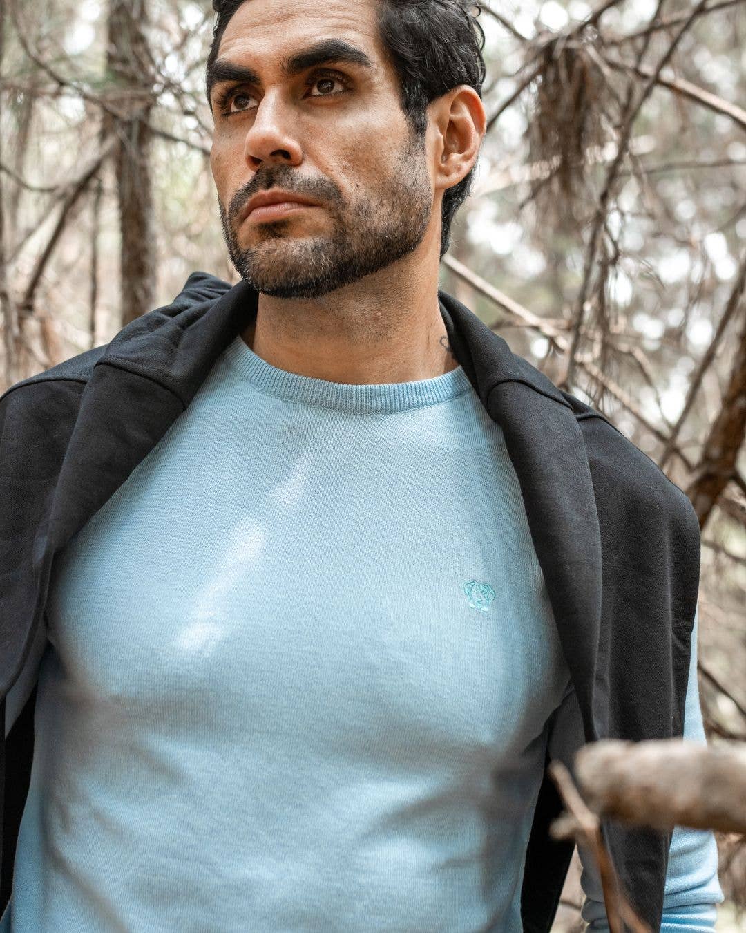 Maglione girocollo in cotone Pima Blue Sky