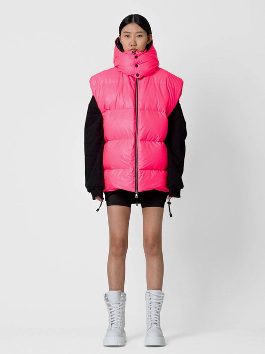 Gilet over imbottito con cappuccio removibile e logo