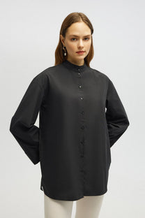 Camicia girocollo in popeline