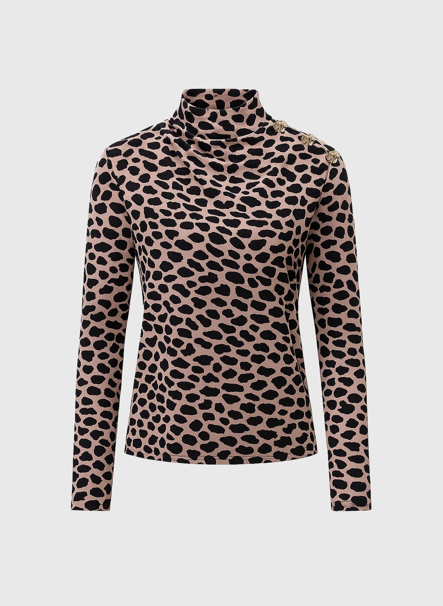 Top animalier beige a collo alto