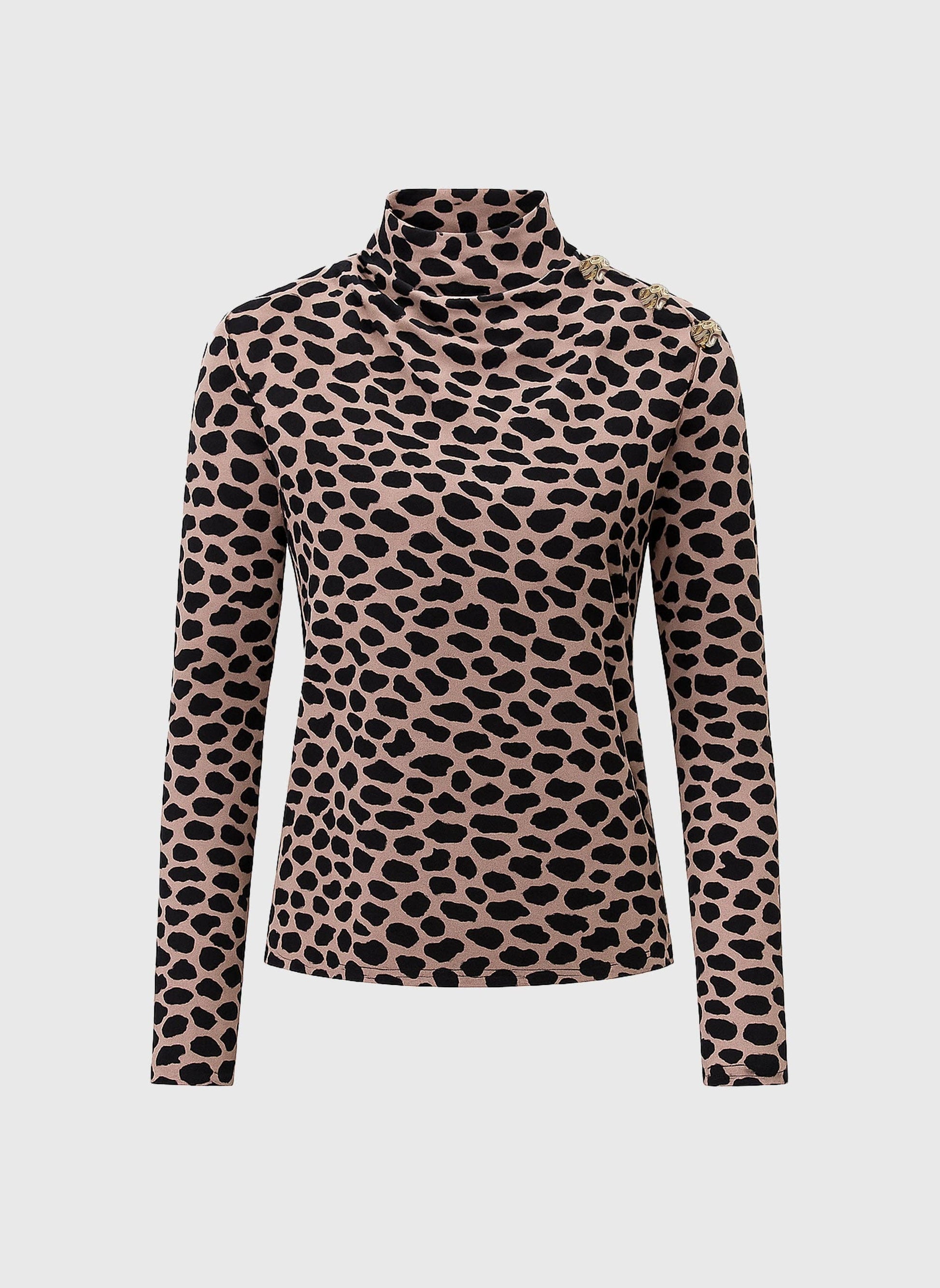 Top animalier beige a collo alto