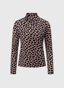 Top animalier beige a collo alto
