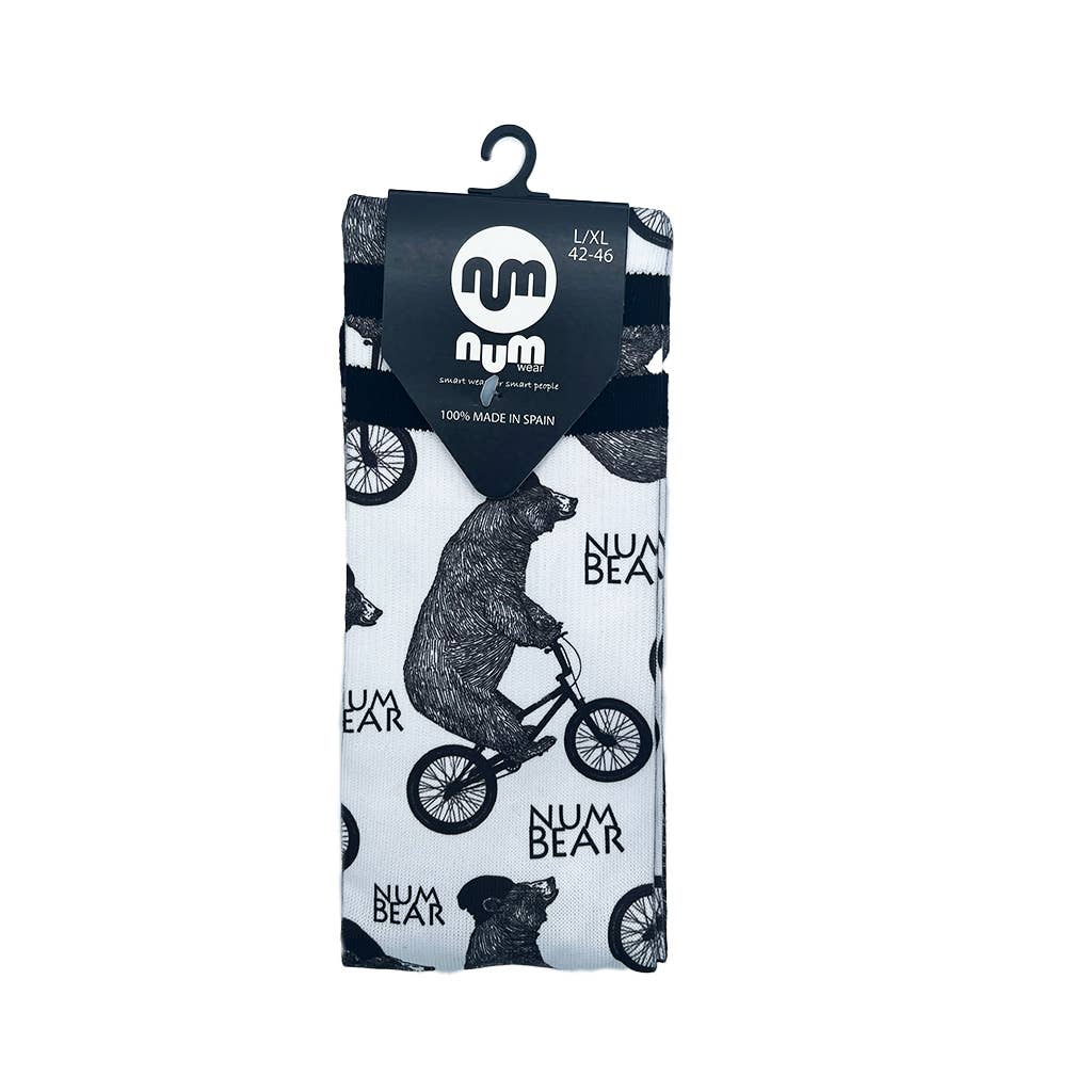 Calzini unisex bianchi con stampa orso in bici