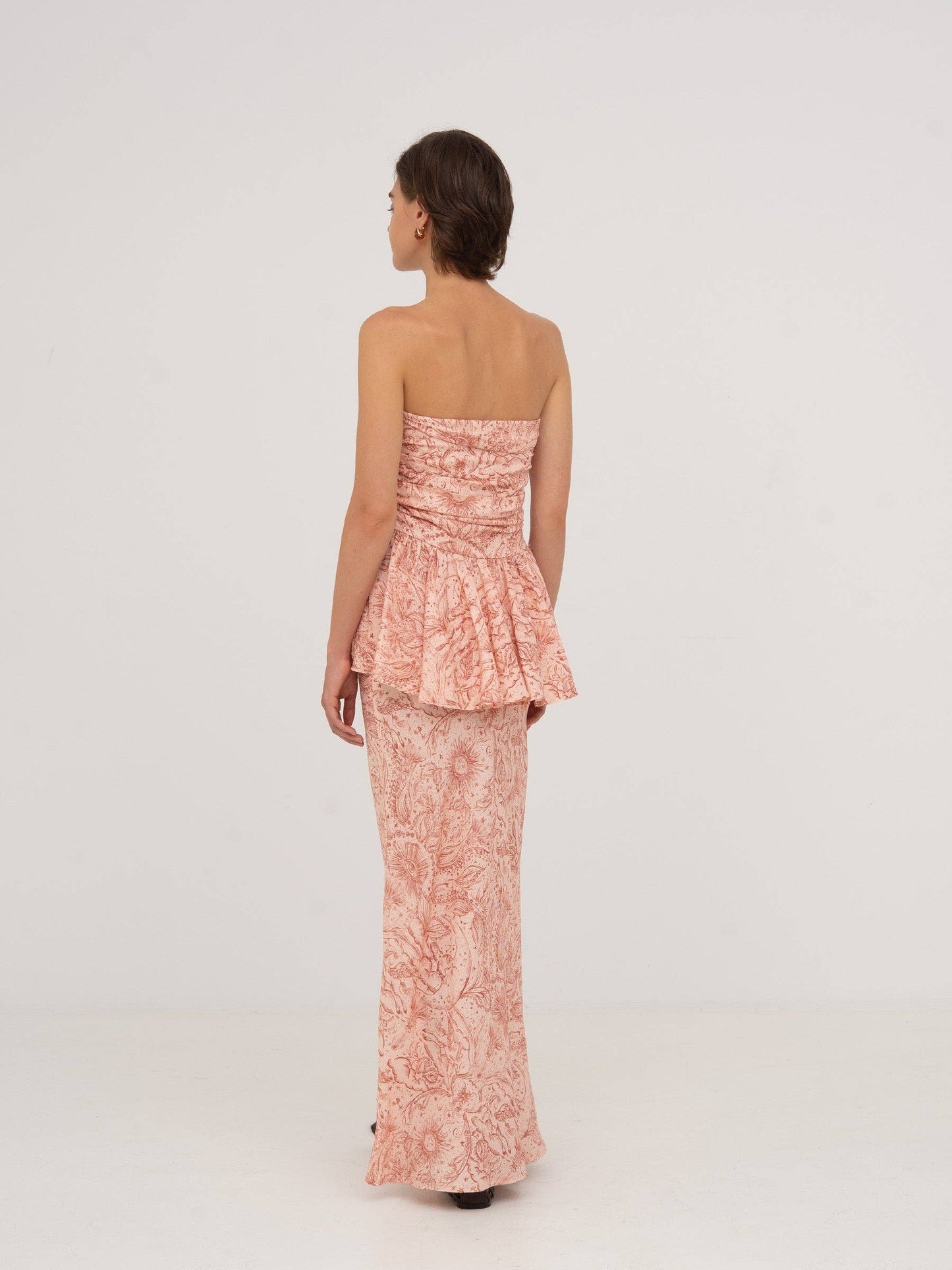 Gonna lunga rosa con stampa sistema solare Sophia