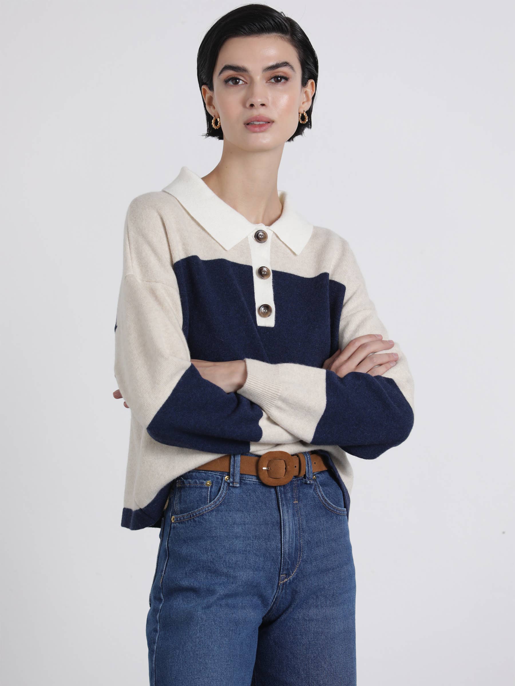Polo in maglia a maniche lunghe a righe