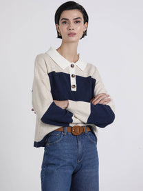 Polo in maglia a maniche lunghe a righe