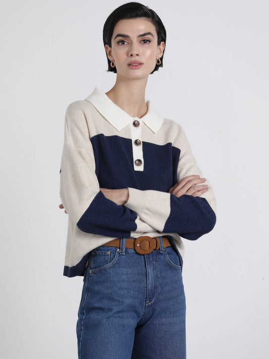 Polo in maglia a maniche lunghe a righe