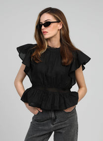 Blusa nera Salek con volant