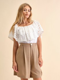 Pantaloncini a righe in lino e rayon