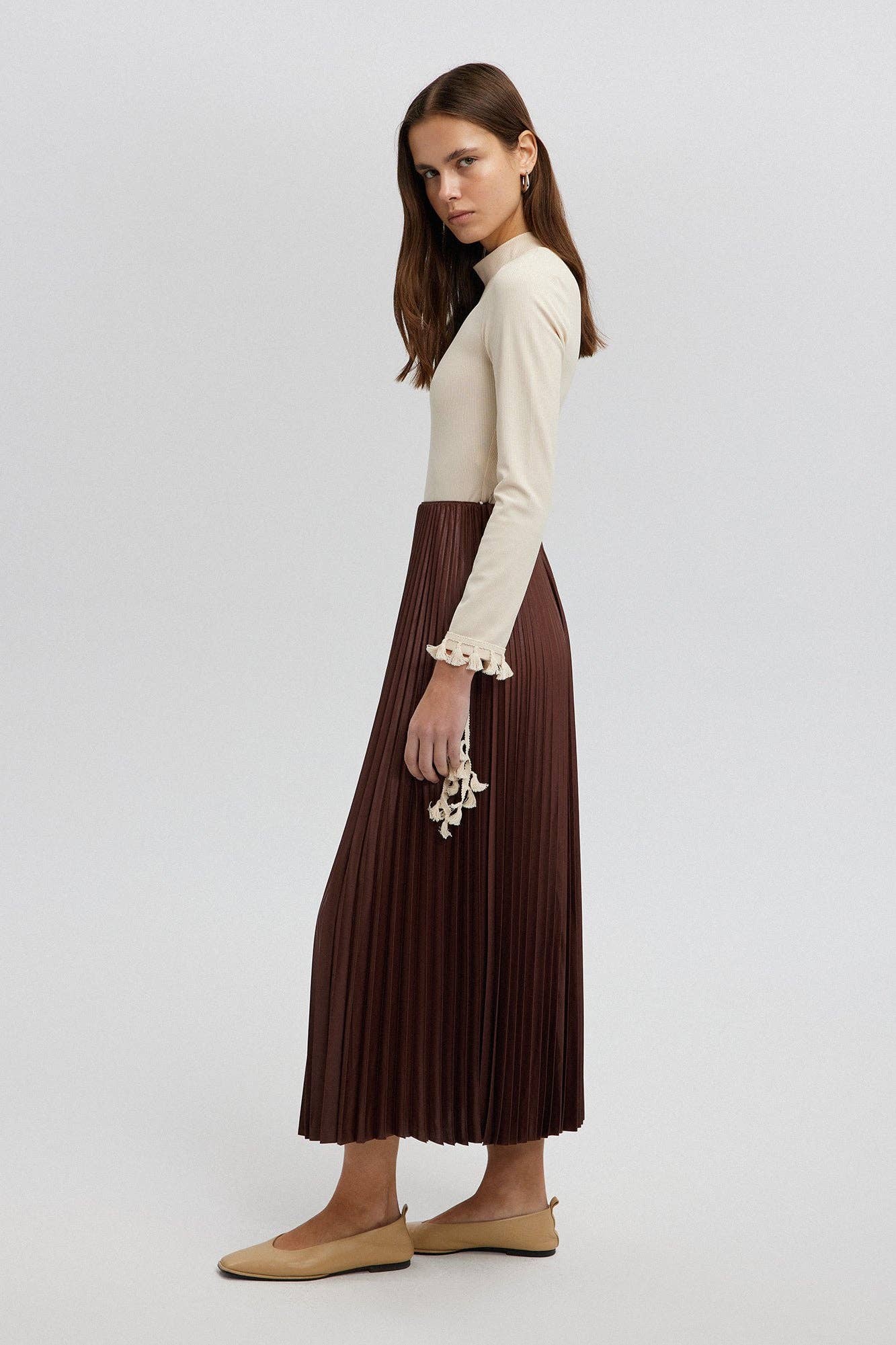 Gonna plisettata midi marrone