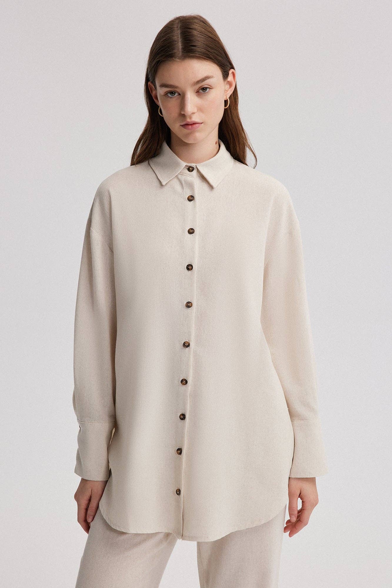 Camicia effetto lino oversize beige