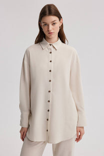 Camicia effetto lino oversize beige