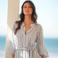 Blusa a righe in viscosa con cintura