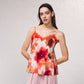 Top stampato con pizzo e scollo a V