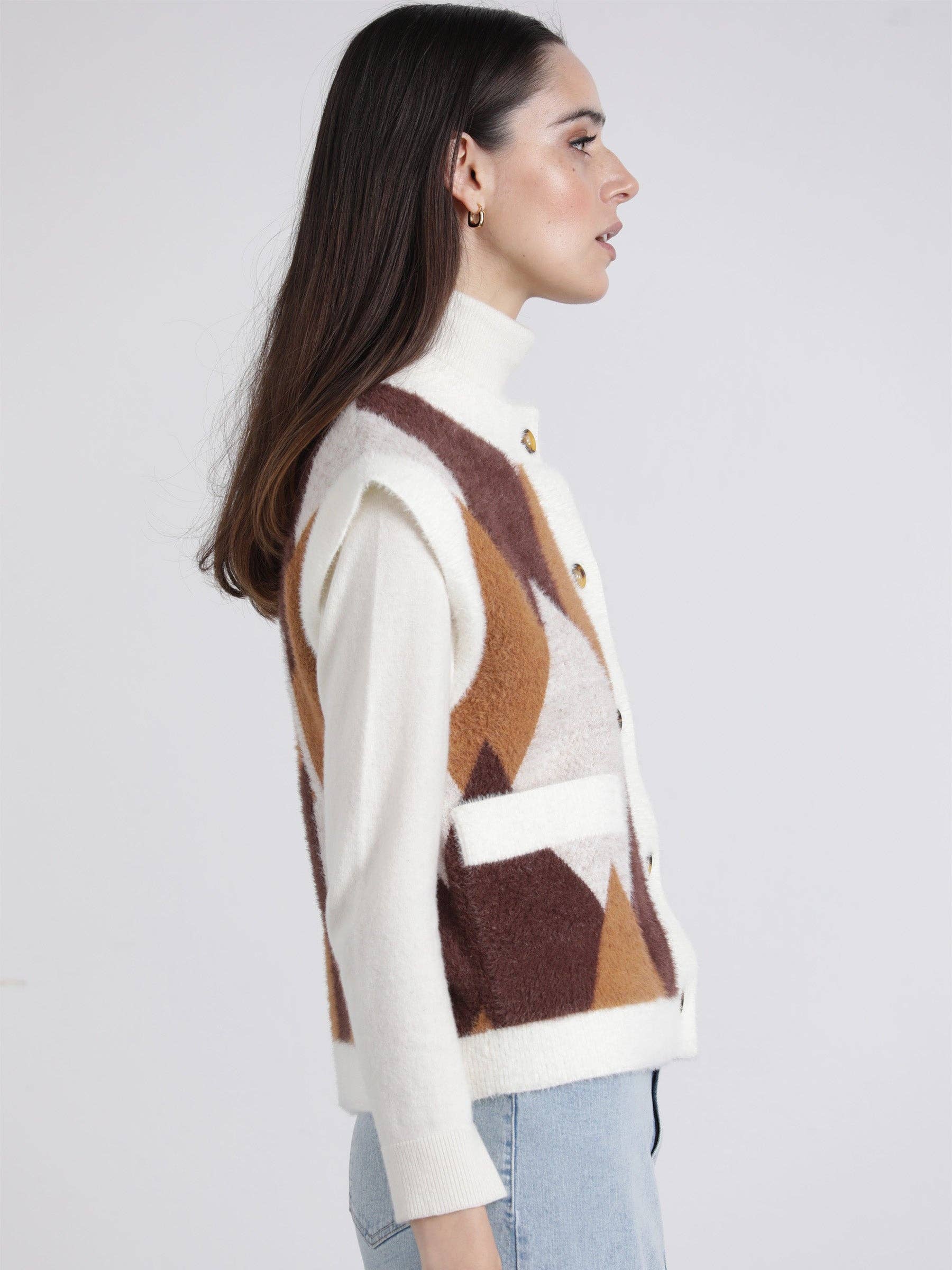 Gilet in maglia jacquard a rombi con bottoni