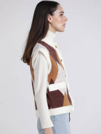Gilet in maglia jacquard a rombi con bottoni
