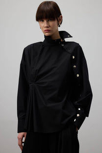 Camicia asimmetrica in popeline nera