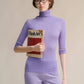 Dolcevita a coste in lana merino extrafine con manica 3/4