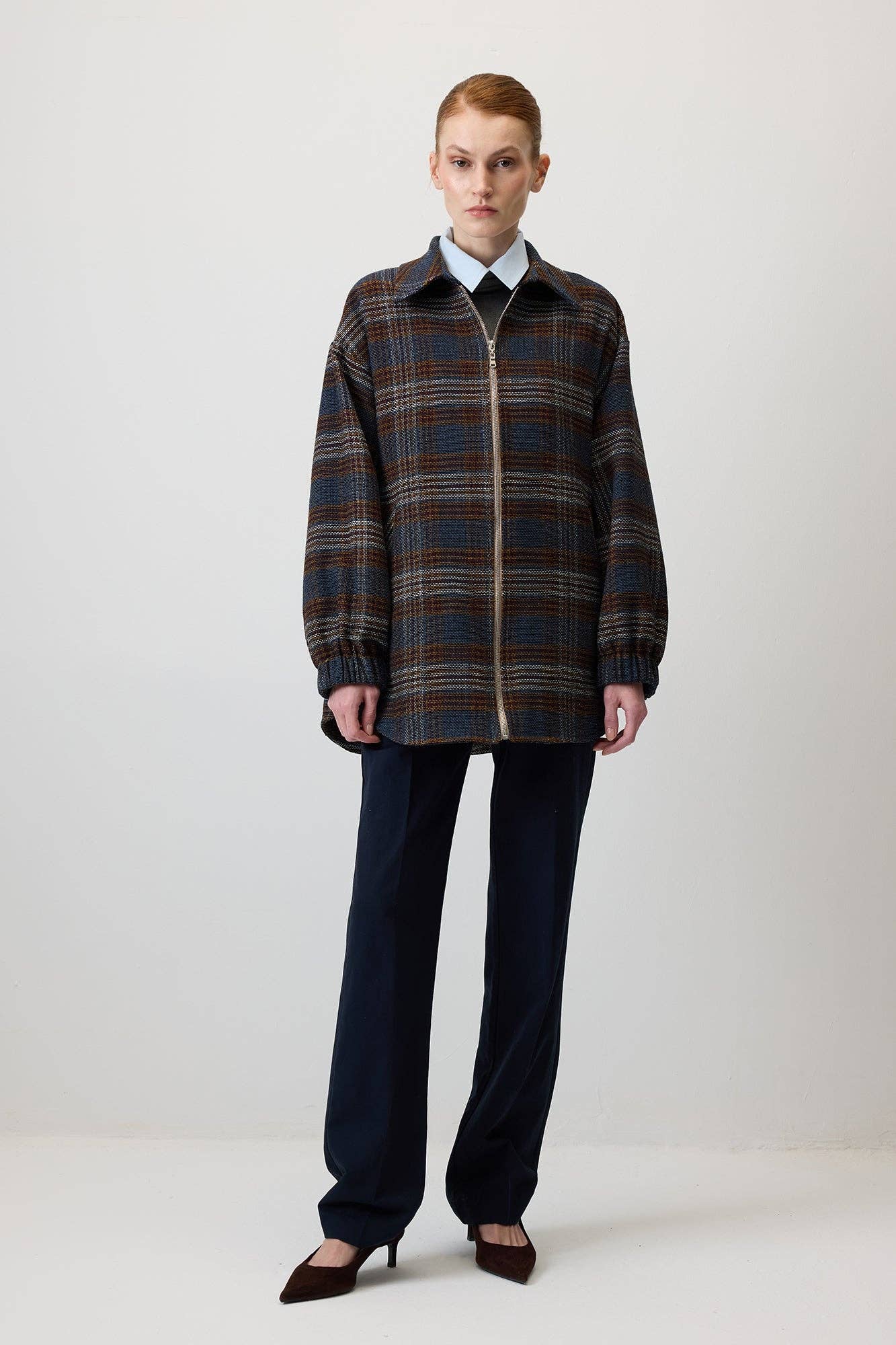 Giacca bomber oversize a quadri con colletto camicia