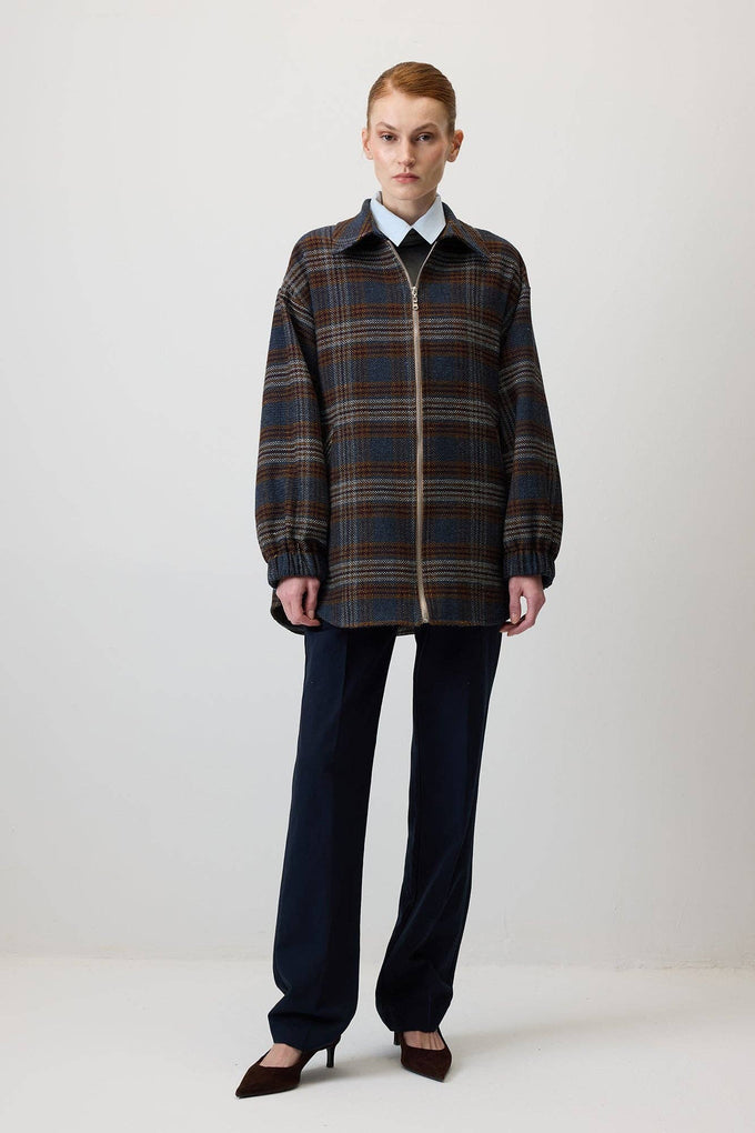 Giacca bomber oversize a quadri con colletto camicia