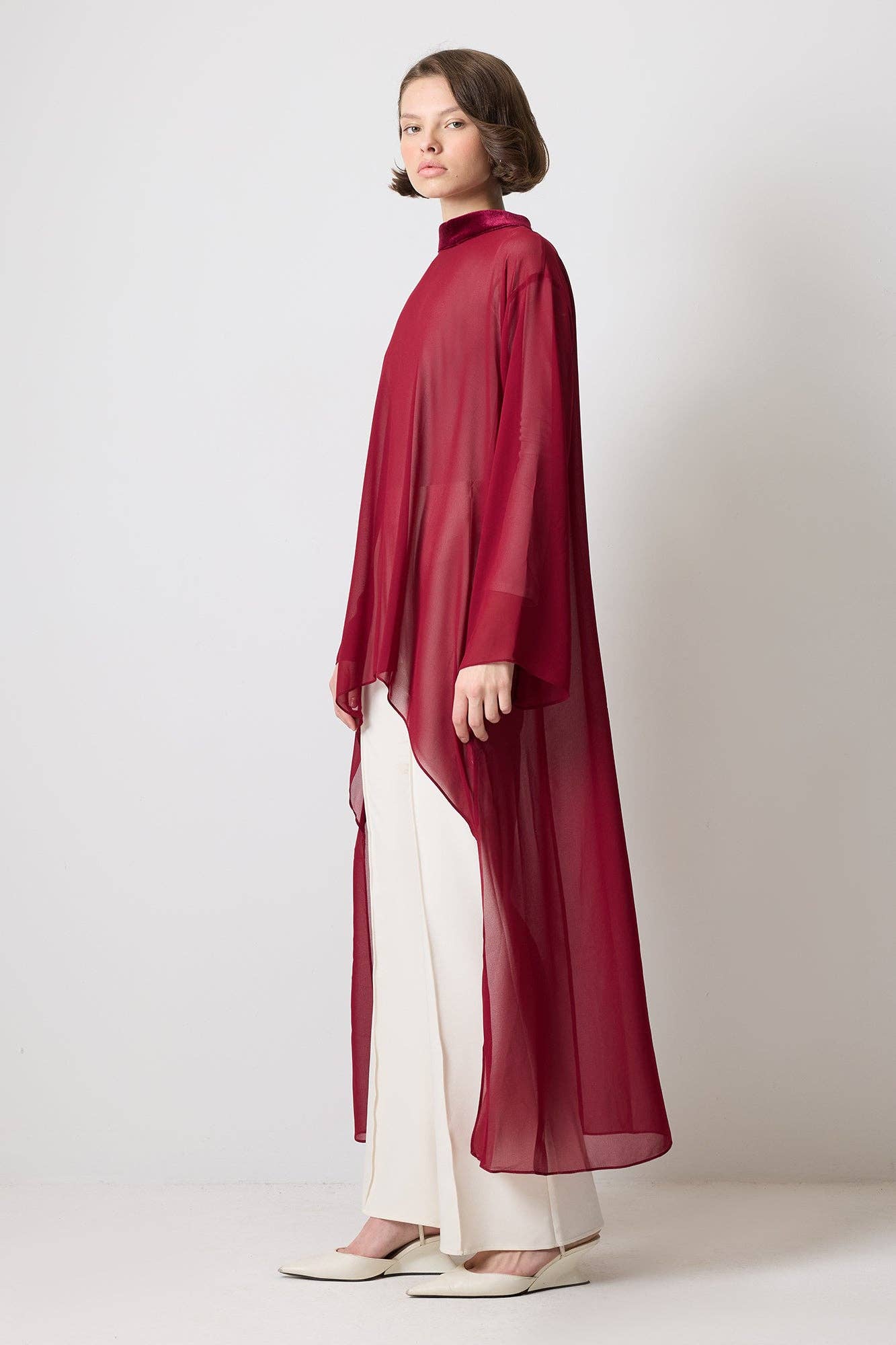 Tunica in chiffon con dettagli in velluto