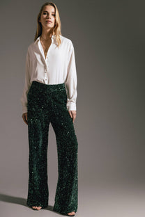 Pantaloni con paillettes verdi