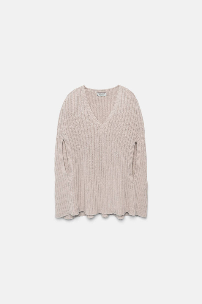 Poncho a coste con scollo a V