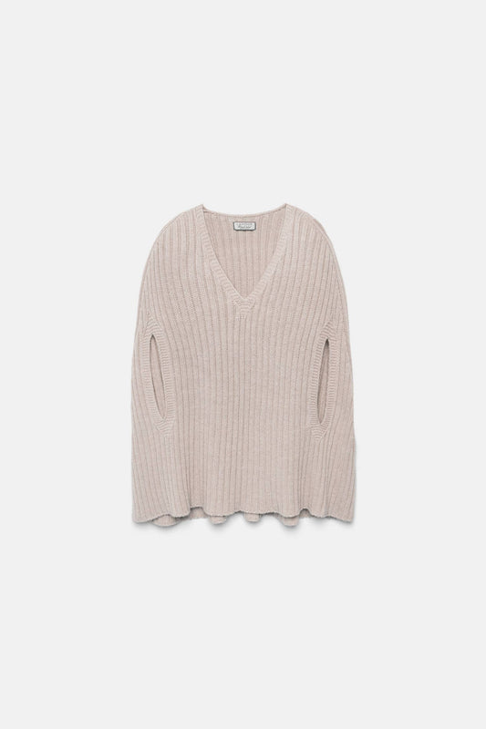 Poncho a coste con scollo a V