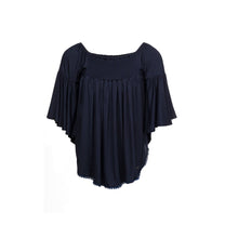 Blusa elasticizzata off-shoulder con maniche a volant