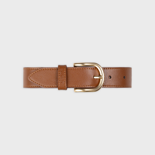 Cintura donna in pelle marrone con fibbia dorata