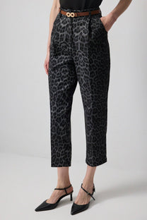 Pantaloni a carota animalier vita alta