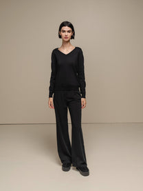 Maglione in maglia con scollo a V da donna in misto viscosa