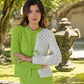 Cardigan in cotone bicolor traforato con laccetti