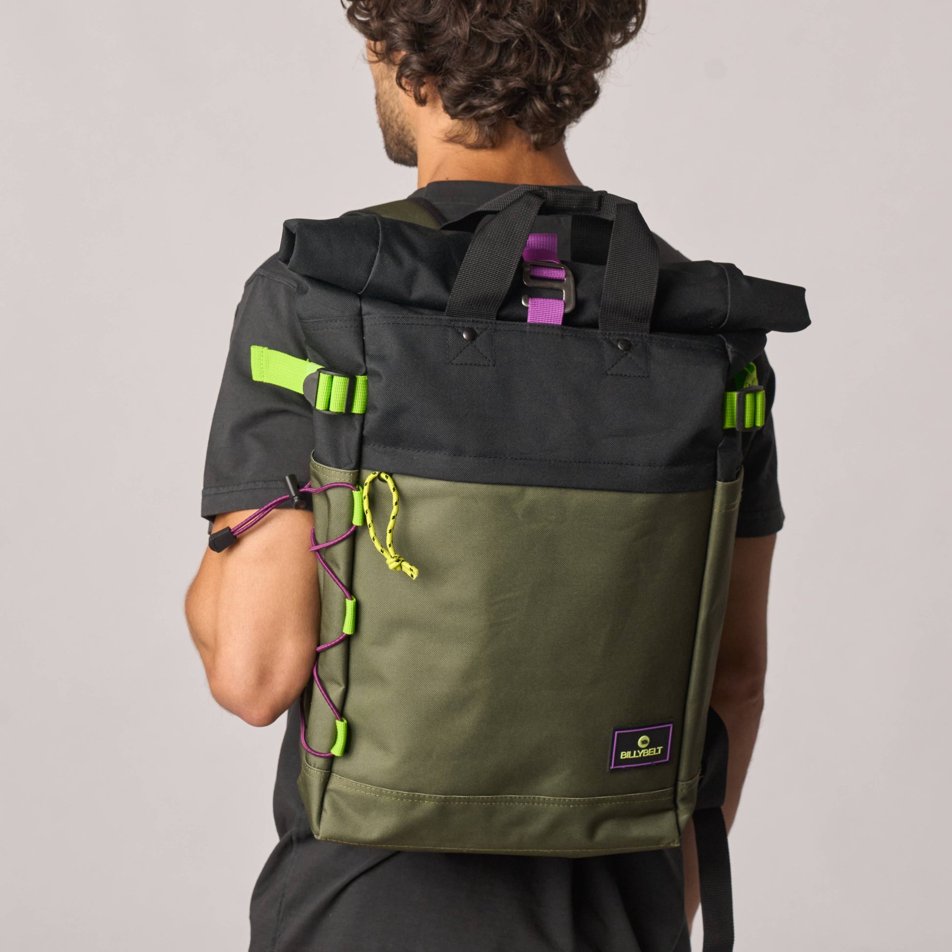 Zaino roll-top in poliestere riciclato kaki e nero