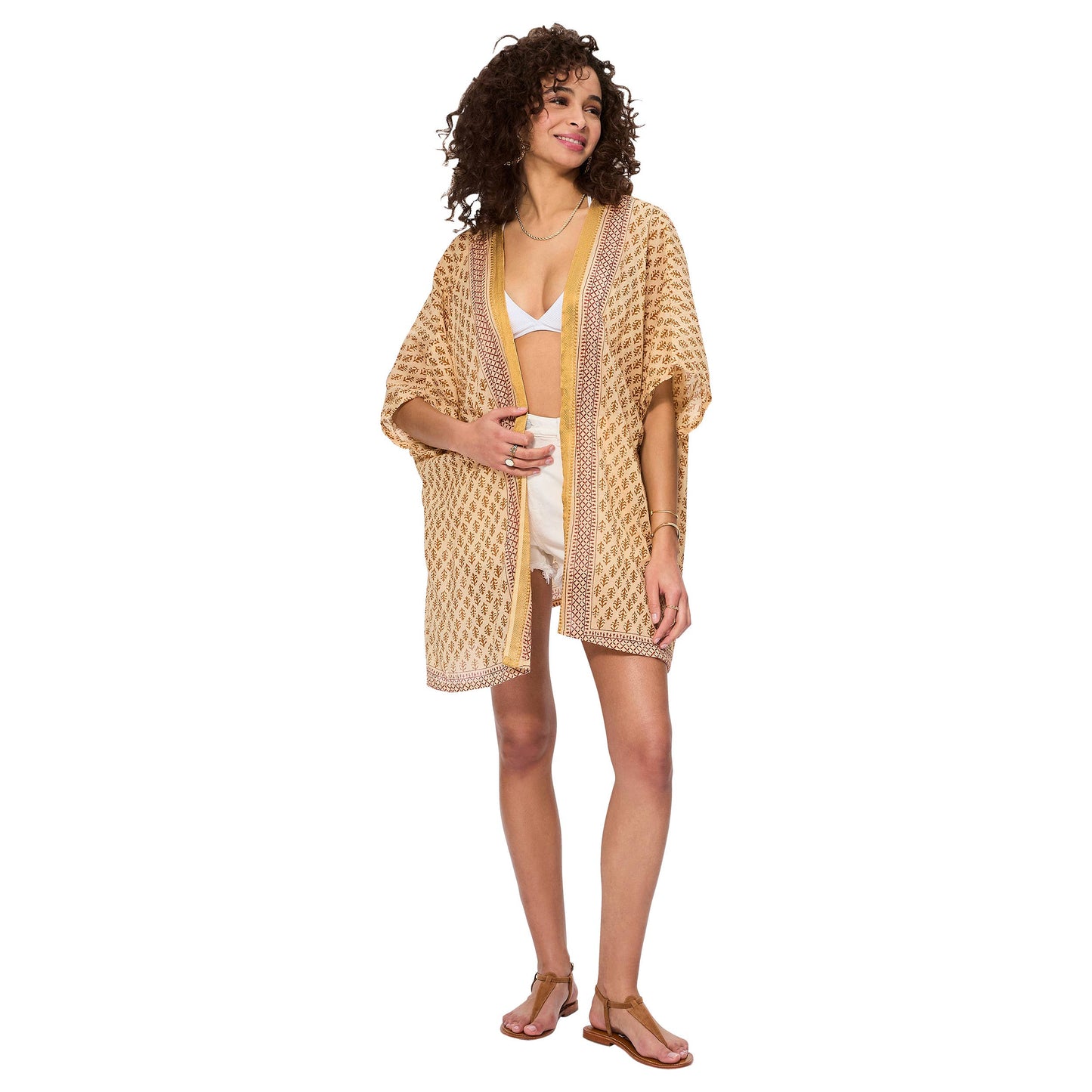 Kimono estivo boho in cotone a maniche corte
