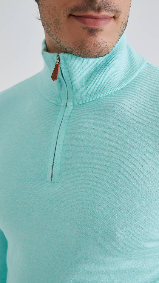 Maglione uomo con collo camionneur Cashmere Touch verde acqua