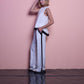 Top smanicato bicolor con bordo a contrasto
