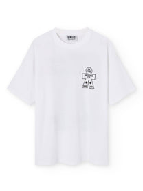 T-shirt oversize bianca con stampa gatto