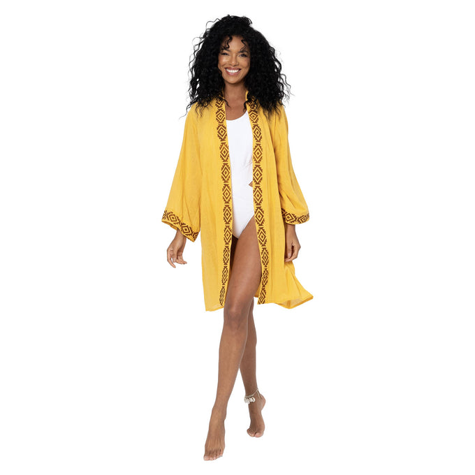 Kimono estivo giallo a mezza lunghezza con maniche 3/4
