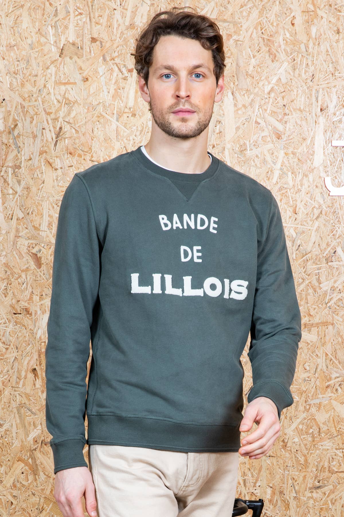 Felpa girocollo “Bande de Lillois” color kaki