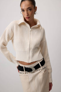 Cardigan a maglia con colletto ampio e zip
