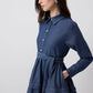 Abito camicia maxi in denim con cuciture a contrasto