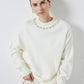 Maglione oversize con collo decorato di perle