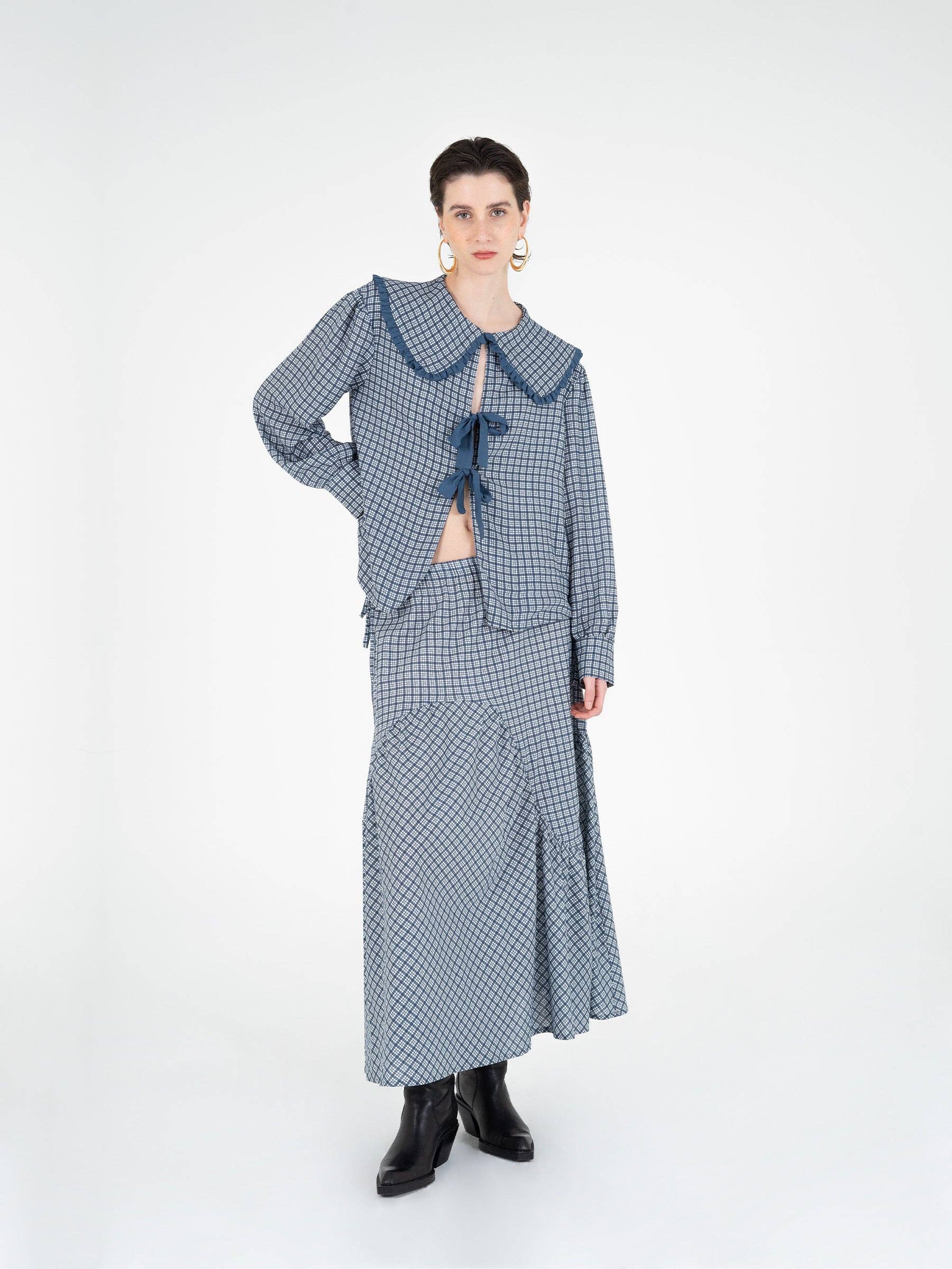 Gonna maxi tartan Nocturne a vita bassa