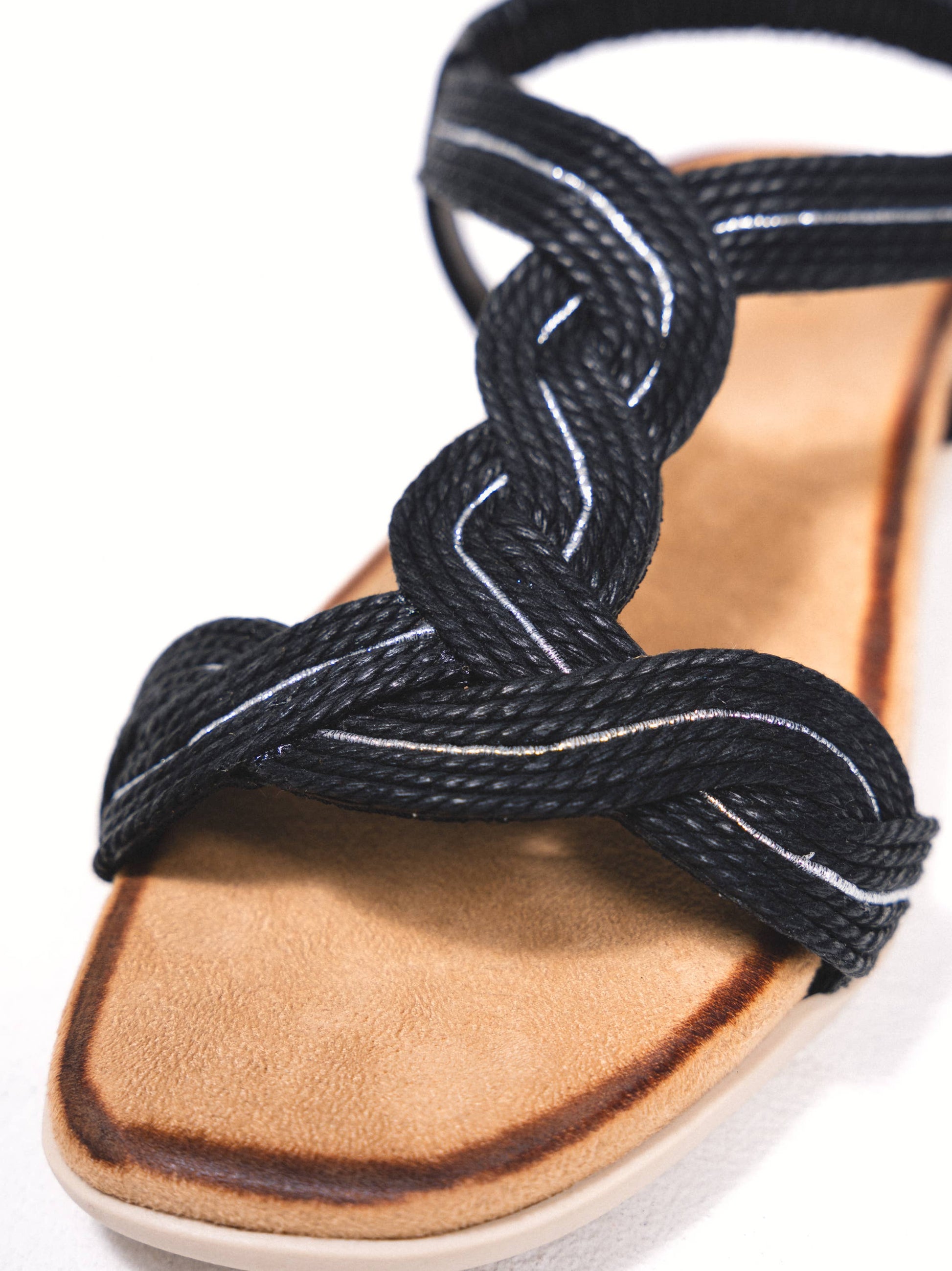 Sandali aperti in corda intrecciata con cinturino elastico