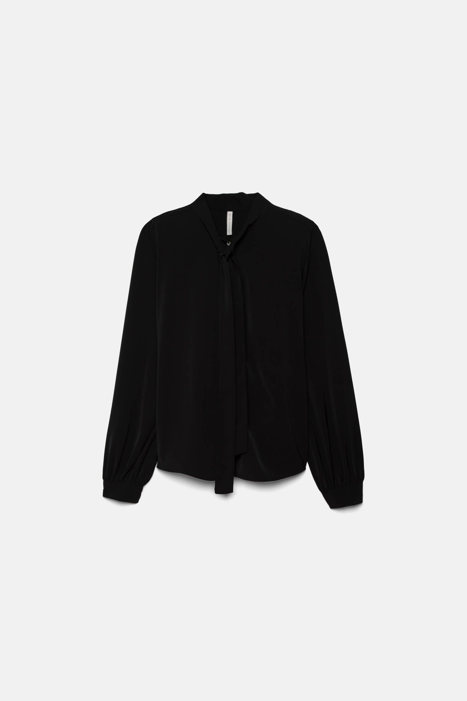 Blusa nera con fiocco al collo