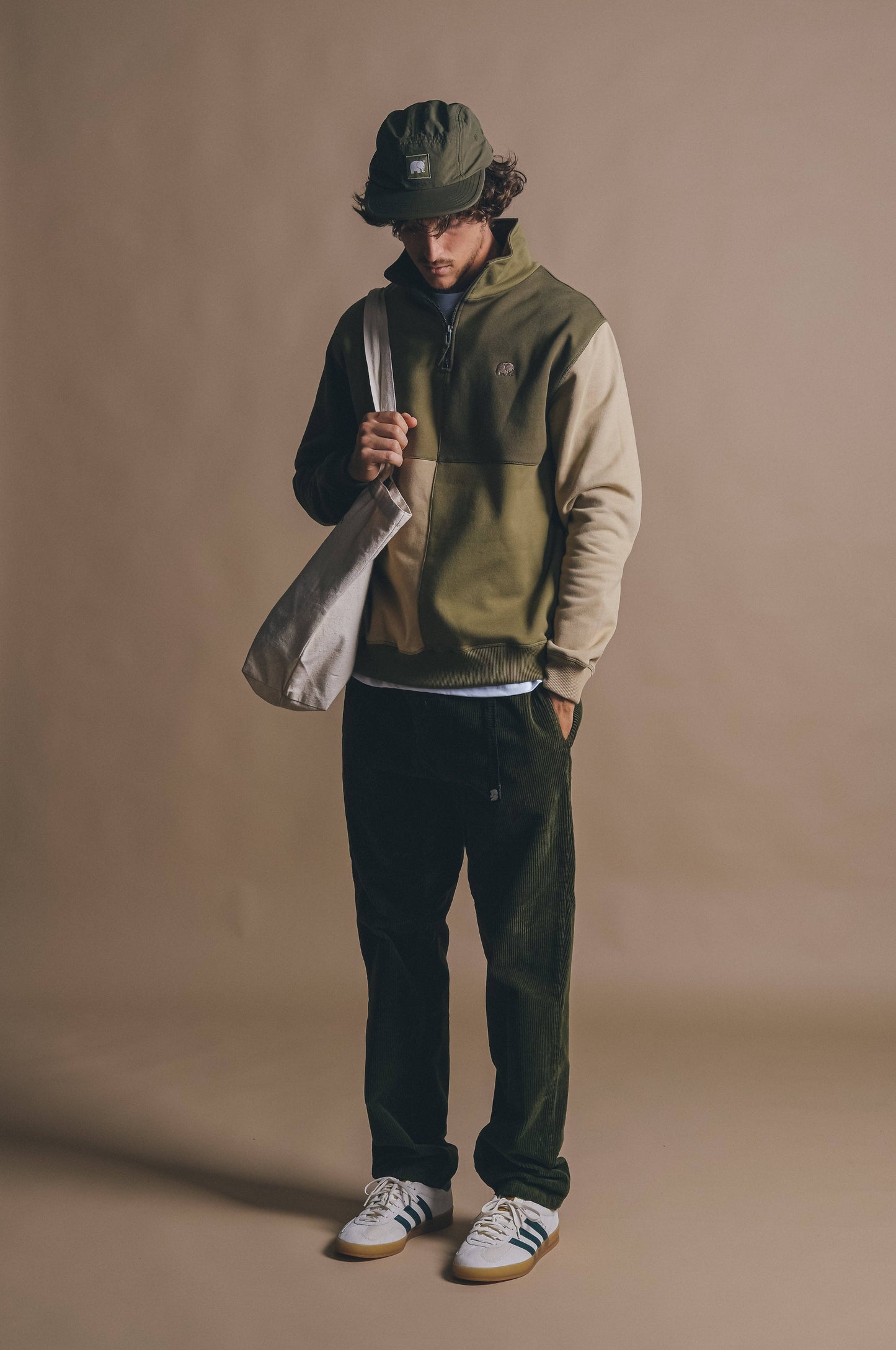 Maglione con mezza zip color block Gothic Olive