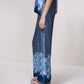 Pantaloni ampi in raso stampato blu