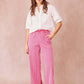 Pantaloni a righe rosa e bianche in cotone a gamba larga
